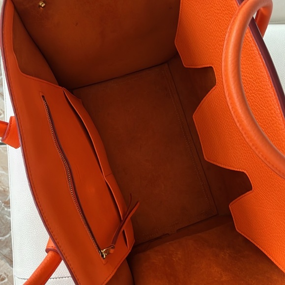 Celine Burnt Orange Pebbled calfskin leather tie tote bag - Picture 4 of 6